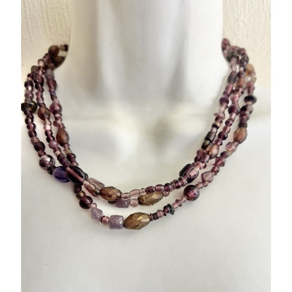 Vintage Collar Necklace 3-Strand Purple Bead Adjustable Retro Jewelry Accessory